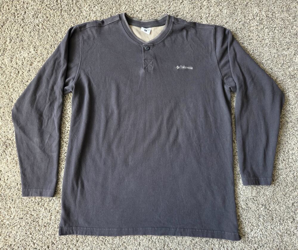 Vintage Columbia Men's XL Gray Long Sleeve Henley Shirt